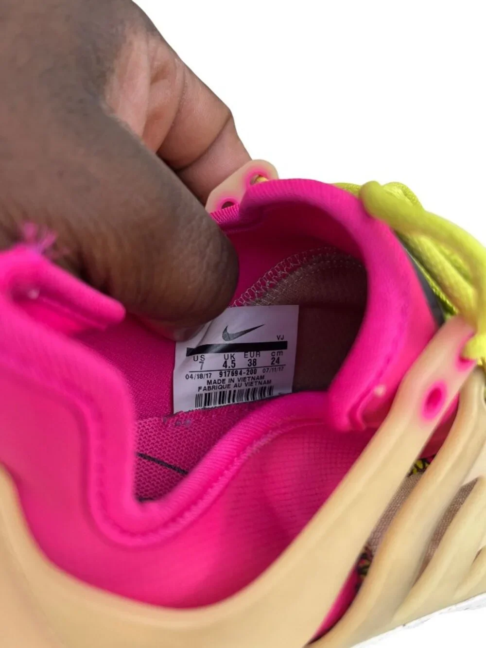Nike Air Presto Beige Pink Neon Yellow Womens Running Shoes Size 7
